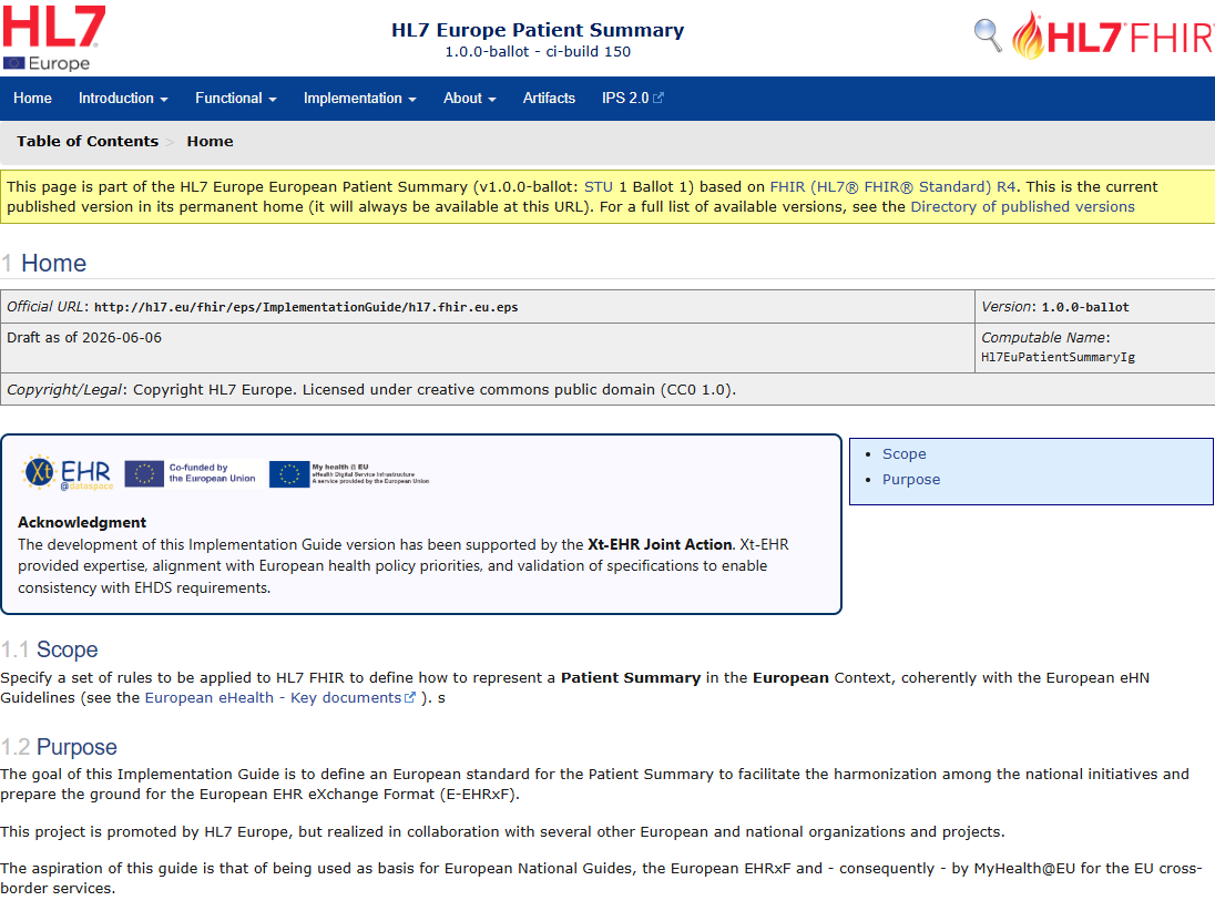 New ballot opened for the European Patient Summary FHIR Implementation Guide